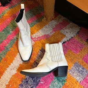 White leather cowboy booties